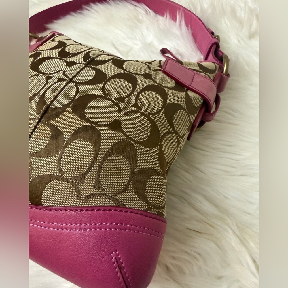 Coach Pink and Brown Signature Shoulder Bag - Picture 7 of 12